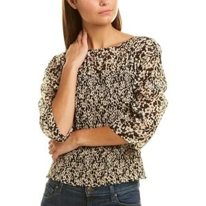 Rebecca Taylor Women's 3/4 Sleeve Smocked Ruched Osaka Cotton Silk Blouse Size M